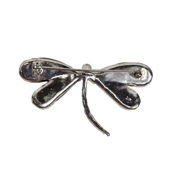 Vintage Monet Dragonfly Brooch Pin Silver Tone with Abalone Marcasite Rhinestone - Picture 3 of 7